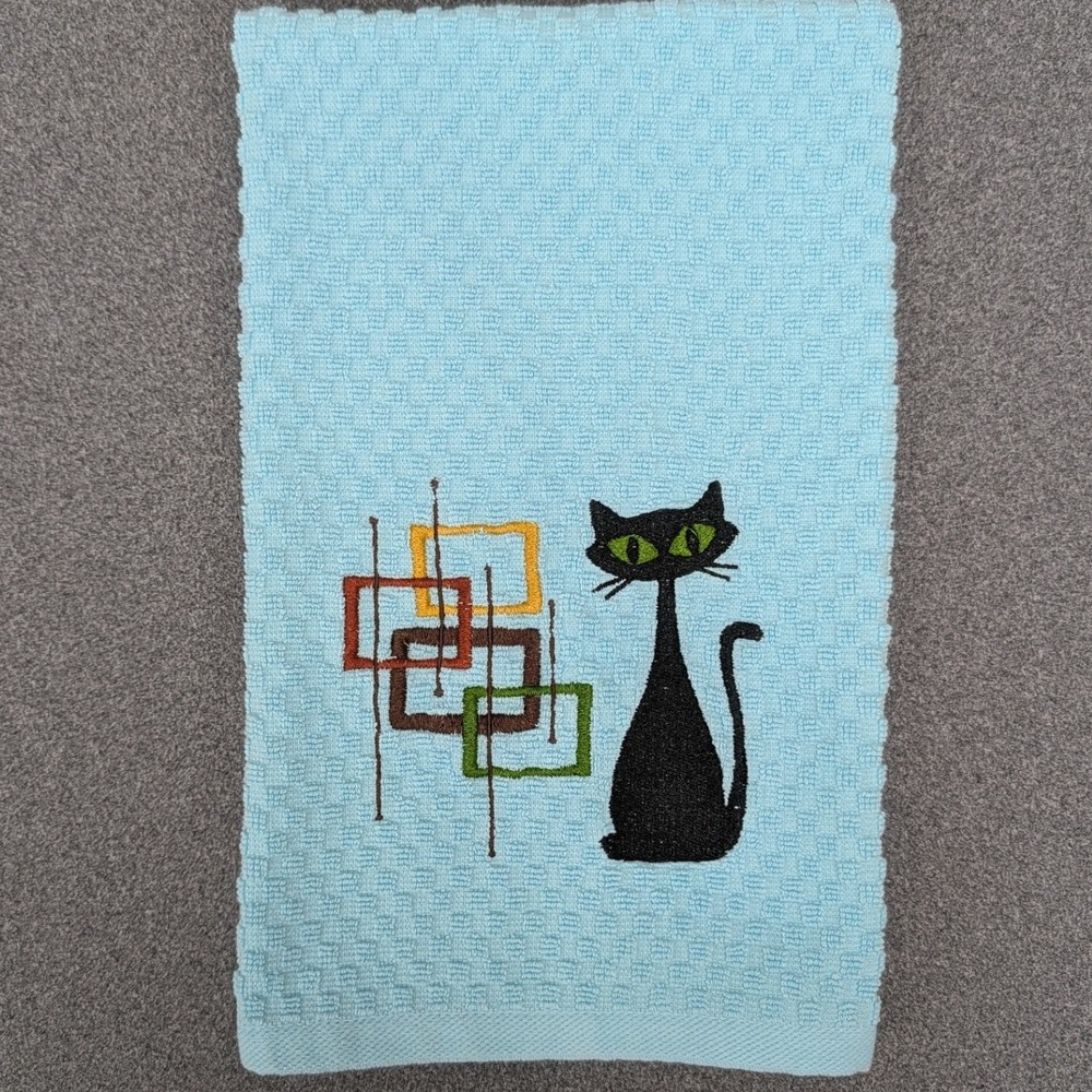 Mid Mod Retro Cat Mid-Century Squares Kitchen Bar Tea Hand Towel Gift Idea!